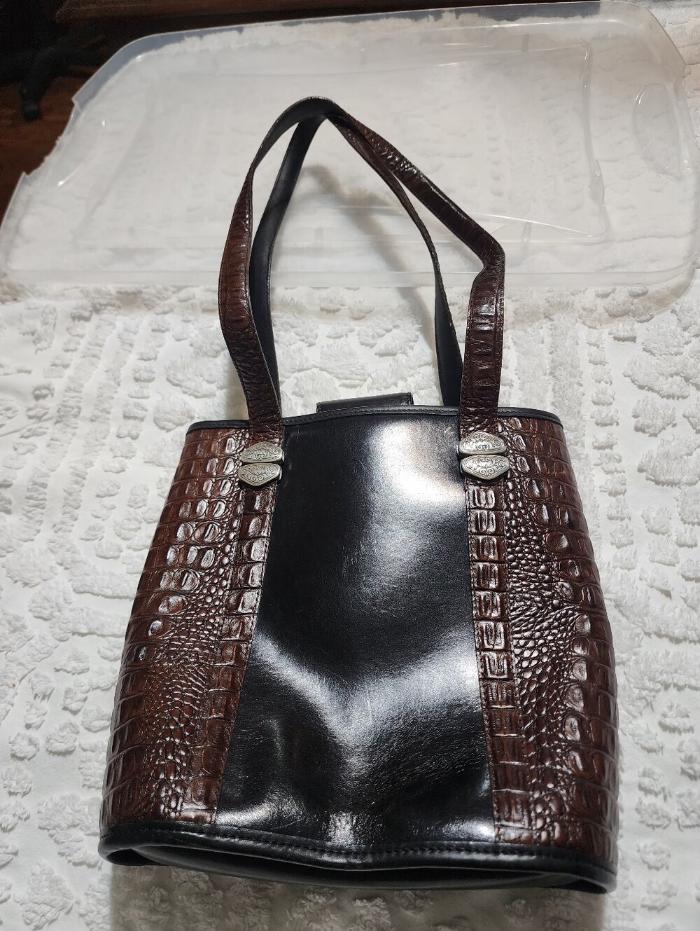 Brighton Black Center with Brown Croc-Embossed Shoulder Tote